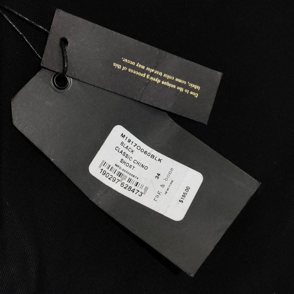 Rag & Bone Classic Chino Shorts Black Mens 34(35)  x 9" Stretch Fit 2 Slim NWT - Picture 3 of 16